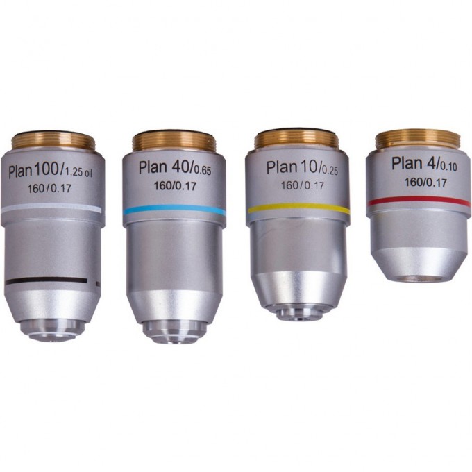 Набор планахроматических объективов LEVENHUK MED 900 4x, 10x, 40xs, 100xs (масляный) 72777 Набор планахроматических объективов LEVENHUK MED 900 4x, 10x, 40xs, 100xs (масляный) 72777